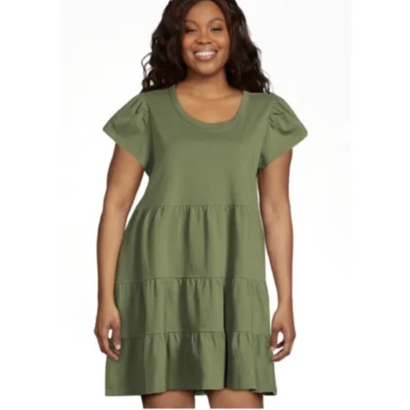 Time and Tru Knit Tiered Dress Green Chili Size XXXL NEW - Picture 2 of 8